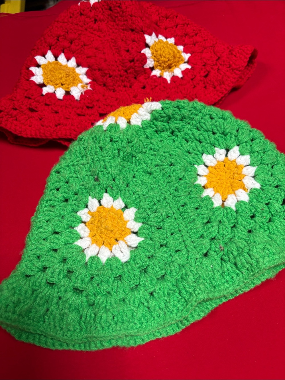 Pair of hand knit flower hats!!